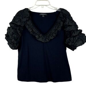 Marc New York Black Ruffle Sleeve V-Neck Medium
